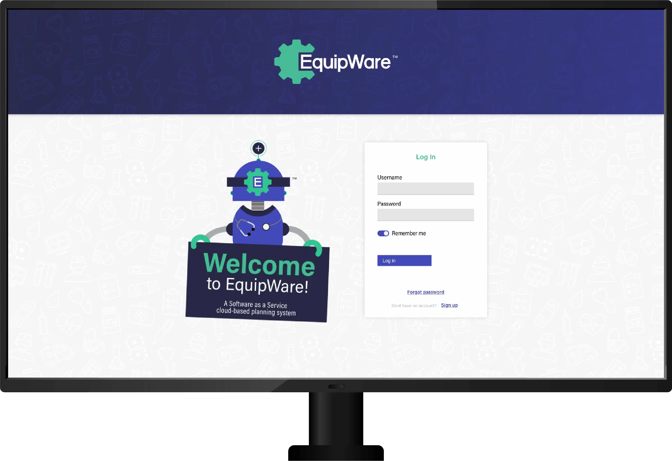 EquipWare app on a monitor