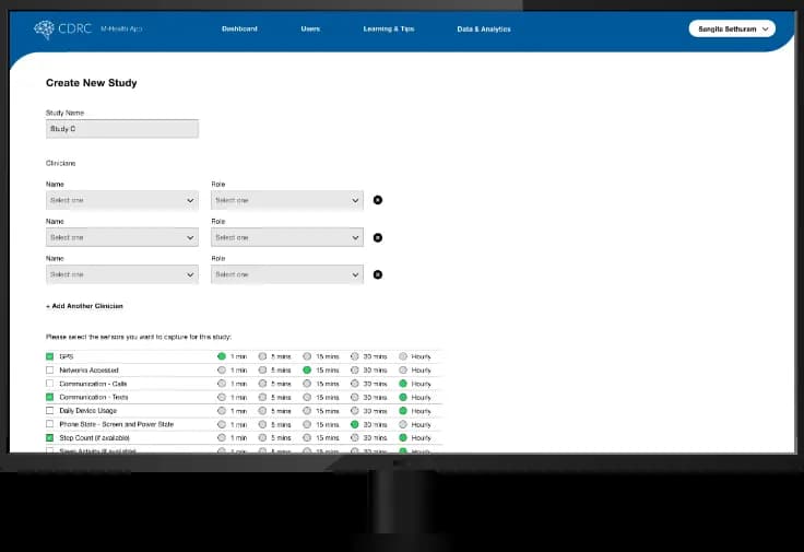 CDRC MHealth app on desktop