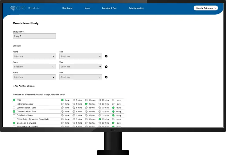 CDRC MHealth app on desktop