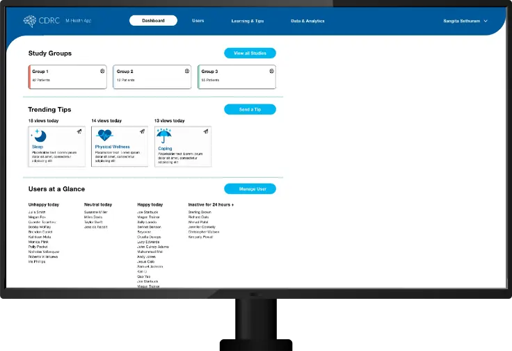 CDRC MHealth app on desktop