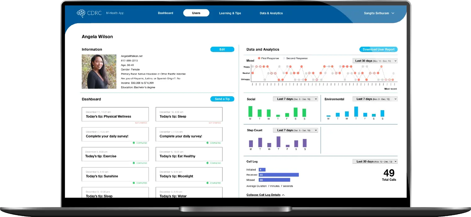 CDRC MHealth app on desktop